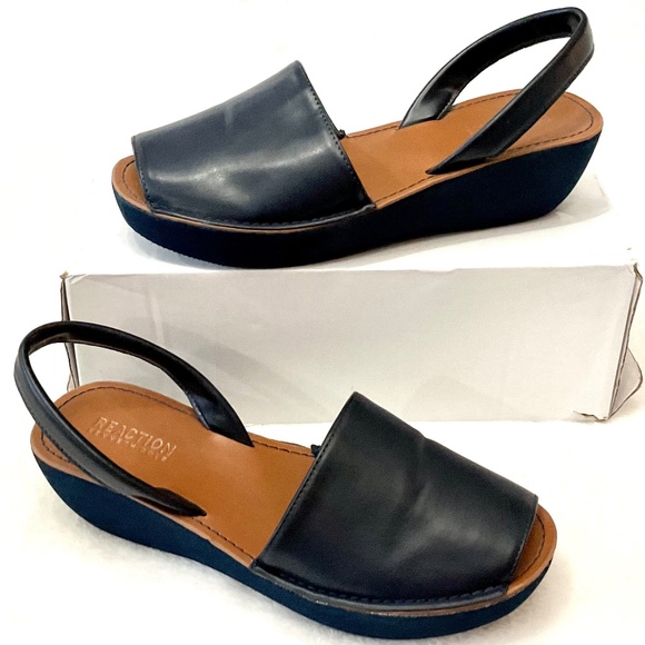 Navy Kenneth Cole REACTION Open Toe Comfort Slingback Platform Sandal sz 7 - Picture 3 of 13